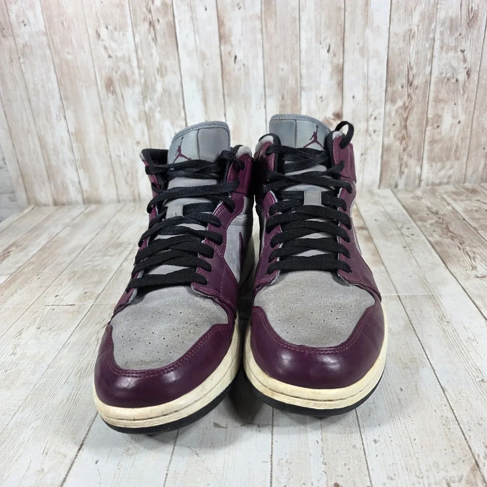 Air Jordan 1 Mid SE Burgundy Grey Men's Basketball Shoes‎ Size 10.5